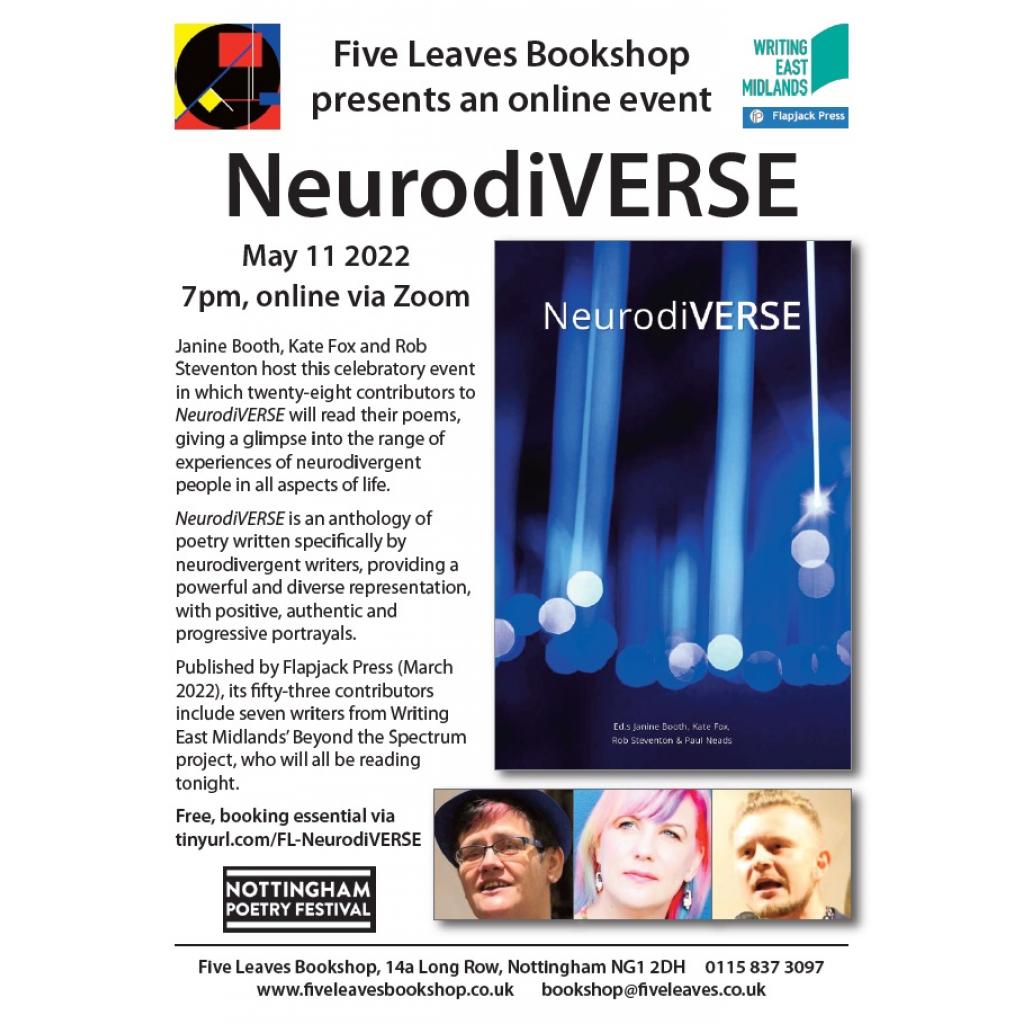 NeurodiVERSE live stream with Five Leaves Bookshop, Writing East Midlands and Nottingham Poetry Festival